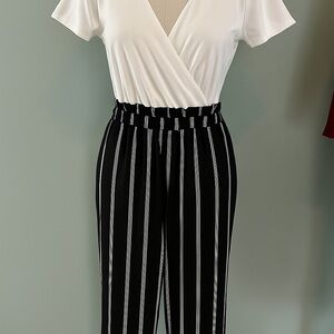 Maurices Black and White Striped Jumpsuit